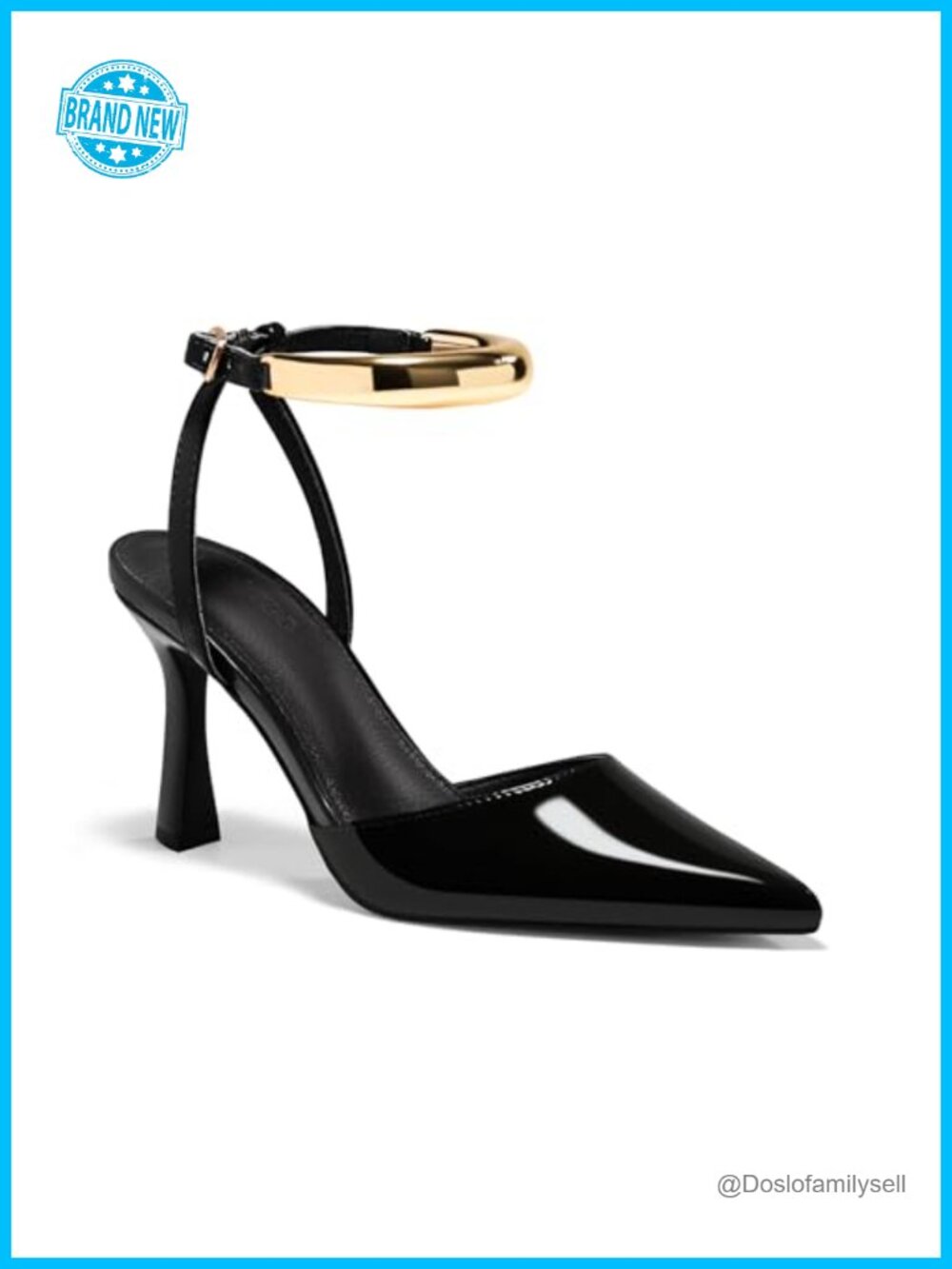 Coutgo Womens Strappy High Heels Closed Pointed Toe Pumps Ankle Strap Metal